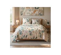 Parure housse de couette LICELIA - 240x220cm - 2 taies - motif botanique - écru - 100% microfibre