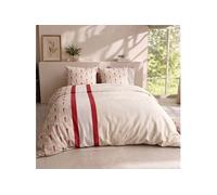 Parure housse de couette LINOA 240x220cm 2 taies motif art-déco 100% coton Rouge et Beige