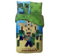 Parure Housse de Couette Minecraft en Coton, Parure de lit Réversible 140x200 cm, Taie d'oreiller 63x63 cm, 100% Coton (Parure Minecraft, 140x200cm)
