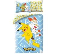 Parure de Lit Pokémon Réversible avec Pikachu et Flambino - Housse de Couette Enfant Certifiée Oeko-Tex Standard 100 - 140x200 cm avec Taie d'oreiller - 100% Polyester Doux