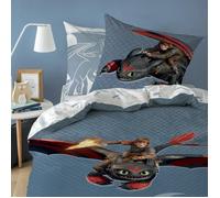 Parure housse de couette pur coton Dragons - Taille: 140x200 cm - couleur : Bleu