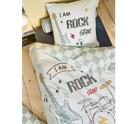 Parure housse de couette + taie d'oreiller enfant ROCK MUSIC, avec coton recyclé vert sauge 140X200 50X75