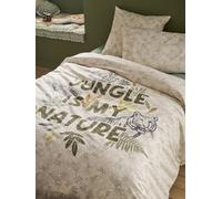 Parure housse de couette + taie oreiller enfant GREEN JUNGLE, avec coton recyclé vert imprimé 140X200 63X63