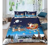 Parure Housse Noël 3D Traîneau Santa Ado | Single（135x200cm）microfibre douce toucher fermeture éclair entretien facile chambre hiver cadeau
