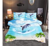 Parures De Lit Galaxie D Plan¿¿Te ¿¿T¿¿ Oc¿¿An Plage Dauphin Ondulation Vert For¿ºt Impression Num¿¿Rique Housse De Couette Et Taie Bleu Blanc Vert (Plage Oc¿¿An Dauphin, King Size X Cm)