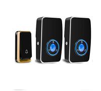 【Pas Besoin de Batterie】 Sonnette sans Fil Étanche AURTEC Carillon électronique, Kit de Carillon avec LED Bleu, Enfichable Sonnette, 51 Mélodies, 4-Niveaux Volume avec 2 Récepteur (Noir)
