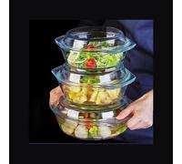 Pasabahce Borcam plats à four ronds avec couvercle lot de 3 x 2100/1450/840 ml