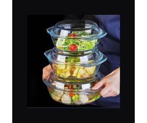Pasabahce Borcam plats à four ronds avec couvercle lot de 3 x 2100/1450/840 ml