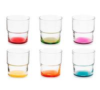 Pasabahce Lot de 6 verres Hill en verre avec fond coloré 30 ouleurs assorties, lavables au lave-vaisselle, design moderne et joyeux