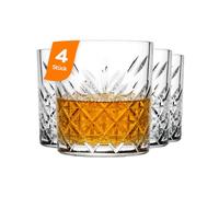 Pasabahce Timeless Lot de 4 verres à whisky classiques de 205 ml en verre pressé de qualité supérieure à facettes Passe au lave-vaisselle Design d'inspiration vintage Transparent