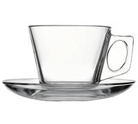 Pasabahce Vela Service Tasses à Thé avec Assiettes, Verre, Transparent, 6 Pièces