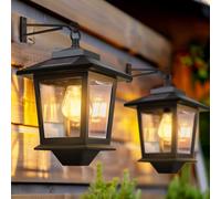 PASAMIC Ampoule remplaçable, lampes solaires d'extérieur à suspendre avec 4 panneaux solaires, applique murale LED du crépuscule à l'aube, lanternes murales d'extérieur antirouille étanches avec