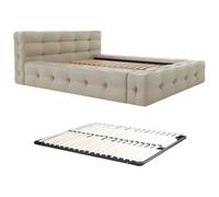 PASCAL MORABITO - lit 140 x 190 avec sommier - Lit capitonné 140 x 190 cm - Tissu chiné - Beige + Sommier - LERUCO de