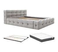 PASCAL MORABITO - lit 160 x 200 avec sommier - Lit capitonné 160 x 200 cm - Tissu chiné - Gris Clair + Sommier + Matelas - LERUCO de