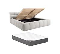 PASCAL MORABITO - Lit Coffre 180 x 200 cm - Tissu - Gris Clair + Matelas - FORVIK de