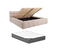 PASCAL MORABITO - Lit Coffre 200 x 200 cm - Tissu - Beige + Matelas - FORVIK de