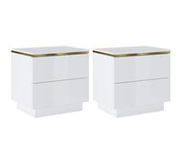 PASCAL MORABITO - Lot de 2 Tables de Chevet avec 2 tiroirs - Blanc Brillant et doré - VUKIA de