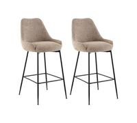 PASCAL MORABITO - Lot de 2 tabourets de Bar en Tissu Bouclette et métal Noir - Taupe - TOYBA de