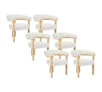PASCAL MORABITO - Lot de 6 chaises avec accoudoirs en Tissu Bouclette et Bois d'hévéa Naturel - Blanc - LIVELIA de