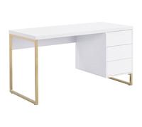 PASCAL MORABITO Vente-Unique - Bureau avec 3 tiroirs - MDF laqué et métal - Blanc et doré - TIMFIA II - avec Rangement