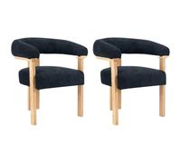 PASCAL MORABITO Vente-Unique - Lot de 2 chaises avec accoudoirs en Tissu Bouclette et Bois d'hévéa Naturel - Anthracite foncé - LIVELIA - Salle à Manger