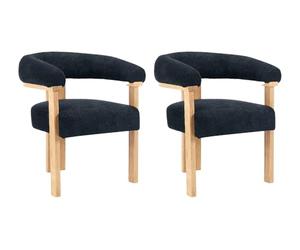PASCAL MORABITO Vente-Unique - Lot de 2 chaises avec accoudoirs en Tissu Bouclette et Bois d'hévéa Naturel - Anthracite foncé - LIVELIA - Salle à Manger