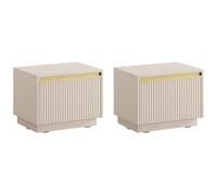 PASCAL MORABITO Vente-Unique - Lot de 2 Tables de Chevet suspendues ou à Poser avec 1 tiroir - MDF - Beige et doré - POSINIA
