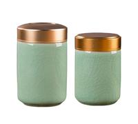 Pasdrucn Lot de 2 petits récipients en céramique pour matcha, boîte à thé en céramique, boîte de rangement portable, 70 ml + 100 ml, boîte à thé pour thé en vrac (vert, A)