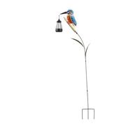 Pasisuu Lampe solaire Kingfisher sur piquet en métal avec lanterne suspendue, lumière LED automatique, décoration extérieure étanche pour pelouse, allée, cadeau pour jardiniers A 1 pièce