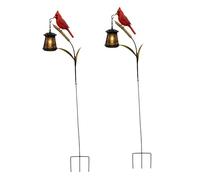 Pasisuu Lot de 2 lampes solaires Kingfisher sur piquet en métal avec lanterne suspendue, lumière LED automatique, décoration extérieure étanche pour pelouse, allée, cadeau pour jardiniers C