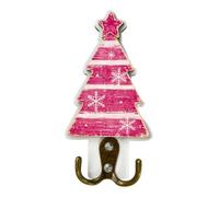 Pasisuu Pink Christmas Tree Key Holder Wall Mounted Wooden Organizer | Durable wooden Christmas tree hook designed for entryways, practical home decor accessory D