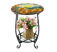 Pasisuu Table d'appoint ronde - Support en métal à 2 niveaux avec motif papillon et oiseau, support de rangement antirouille pour jardin, terrasse, présentoir de plantes, support à café J