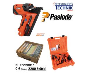 Paslode Cloueur à gaz IM90Xi 50-90mm + 34° clous en bande 31x90 anneau galvanisé Impulse Pack