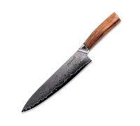 pasoli Couteau de Chef Damas - Couteau Japonais Lame en Acier Damas & Manche en Bois - Super-Aiguisé, Outil de Tranchage, Accessoire de Cuisine, Ustensile Culinaire - 20cm, 67 Couches, VG-10