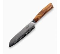 pasoli Petit Couteau Santoku Professionnel - Acier de Damas Japonais avec Protège-Lame et Manche en Bois - Outil de Tranchage Aiguisé, Ustensile de Cuisine - 13cm de long, 67 Couches, VG-10