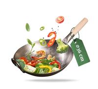 pasoli Wok martelé à la main avec eBook Recettes gratuites - Poêle traditionnelle asiatique - Wok à frire en acier carbone - Compatible avec les cuisinières à induction - Diamètre 36 cm