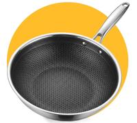 Pasper Poêle wok Ø 28 cm - Sans PFAS - Induction, électrique, céramique, gaz et four - Poêle en acier inoxydable avec revêtement anti-adhésif en nid d'abeille résistant aux rayures - Passe au