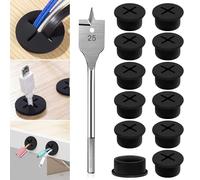 Passe-Câble En Silicone Flexible Couvercle De Trou De Câble 25mm Passe | Cable En Silicone Passe Cable Bureau Pour Le Lieu De Travail De Bureau Avec Un Dispositif De Forage De 25 mm 12Pcs (Noir)