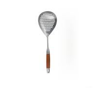 Passoire à pâtes avec poignée en bois en acier inoxydable - Pelle à nouilles à long manche pour faire bouillir l'eau - Panier à passoire alimentaire 39 cm (L)