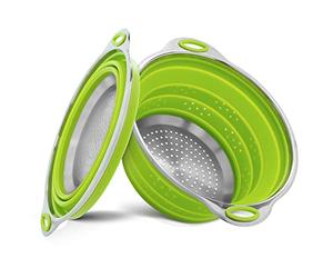 Passoire à pâtes en acier inoxydable et silicone - Passoire de cuisine pliable - Résistant à la chaleur et peu encombrant - Vert