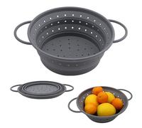 Passoire à Pâtes Pliable 21 cm Passoire Pliable Silicone Passoires de Cuisine avec Poignées Egouttoir Pâtes Retractable pour Egoutter Pâte Légumes Fruits, Grise