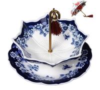 Passoire à thé en céramique en forme de parapluie, filtre à thé en feuilles détachées en porcelaine avec poignée en laiton et gland, comprend un plateau d'égouttement, convient aux tasses et th Peony