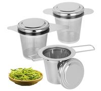 Passoire à thé pour thé en vrac avec couvercle, 3 pièces passoire à thé pour tasse, filtre à thé en acier inoxydable avec couvercle et poignées pliables - maille fine et lavable au lave-vaisselle