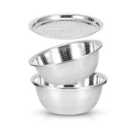 Passoire avec Bol Inox Set,3 en 1 Bassin de passoires multifonction, bol de lavage de riz en acier inoxydable, ensemble de râpe de cuisine bol râpe passoire pour machine à salade de riz, Cuisine