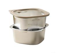 Passoire carrée en acier inoxydable avec couvercle en verre à double niveau pour salade de fruits 20 cm (8,5 cm)