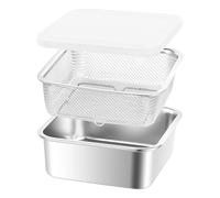 Passoire carrée en acier inoxydable avec couvercle pour égoutter les légumes, le lavage du riz, 2 en 1, bol et récipient de stockage des aliments, bol de préparation des aliments 061057