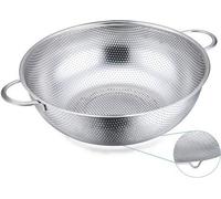 Passoire de cuisine en acier inoxydable Unyqoos®, micro-perforée, 28 cm – sans nickel, avec double poignée, 3 pieds stabilisateurs, système de suspension, compatible lave-vaisselle, idéale pour égoutt