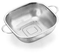 Passoire de cuisine en acier inoxydable Unyqoos® (sans danger pour les aliments), 28 x 9,5 cm – micro-perforée, avec poignées et 4 pieds surélevés, compatible lave-vaisselle, idéale pour rincer les lé