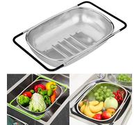 Passoire Evier, Passoire Cuisine Inox, Passoire Pliable, Passoire Fine Cuisine, Pour Laver Les Légumes Et Les Fruits, Extensible, Ustensiles De Cuisine (Noir, Perforé)