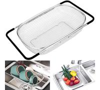 Passoire Evier, Passoire Cuisine Inox, Passoire Pliable, Passoire Fine Cuisine, Pour Laver Les Légumes Et Les Fruits, Extensible, Ustensiles De Cuisine (Noir, Maille)